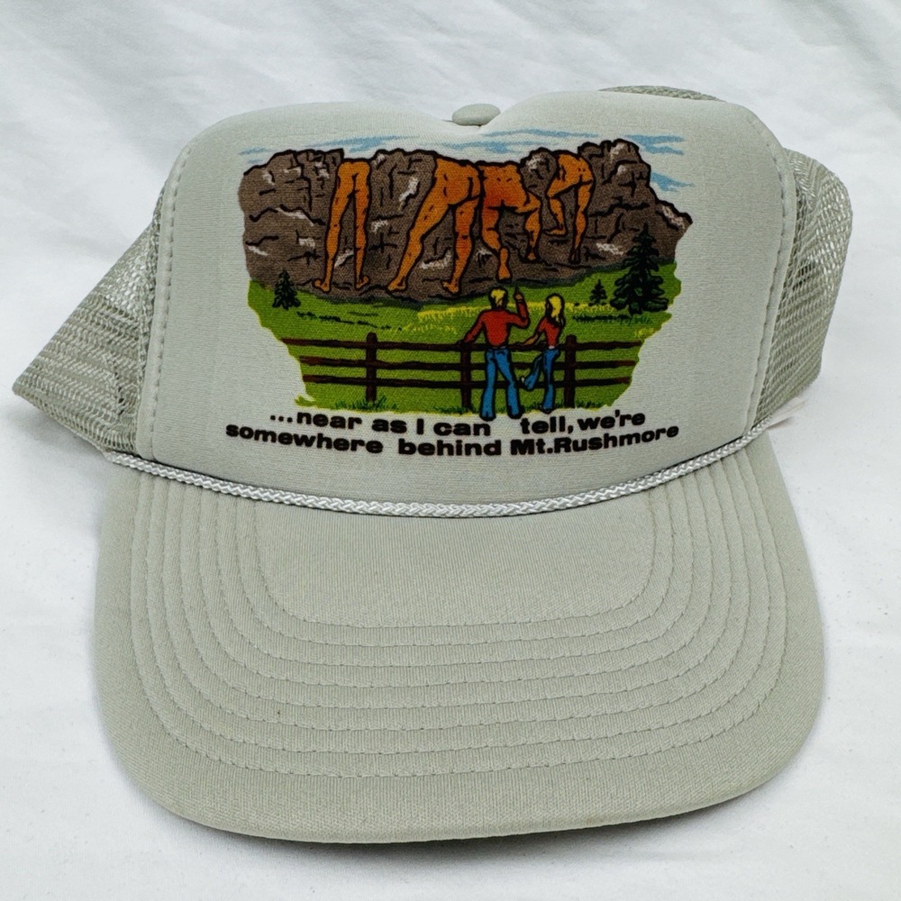 Mt Rushmore Hat Cap Snapback Adult One Size Gray Mesh Funny Vintage Nissin - Picture 1 of 11